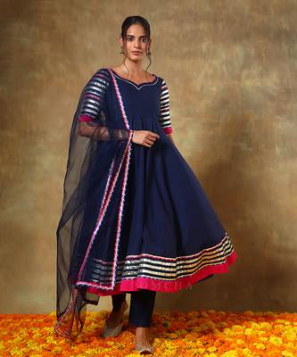 Guzarish navy blue cotton anarkali set 1