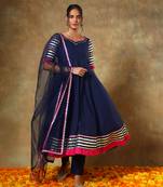Guzarish navy blue cotton anarkali set
