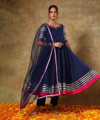 Guzarish navy blue cotton anarkali set 2