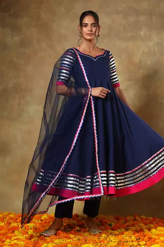 Guzarish navy blue cotton anarkali set