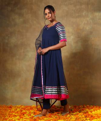 Guzarish navy blue cotton anarkali set 3
