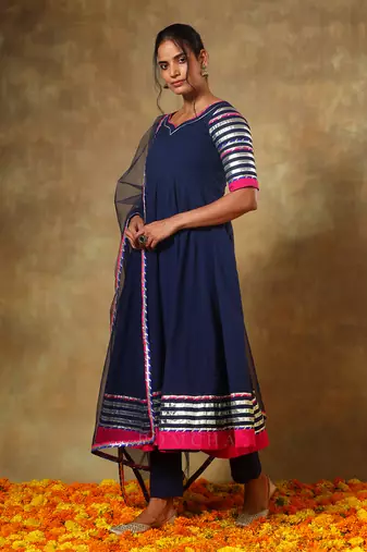 Guzarish navy blue cotton anarkali set