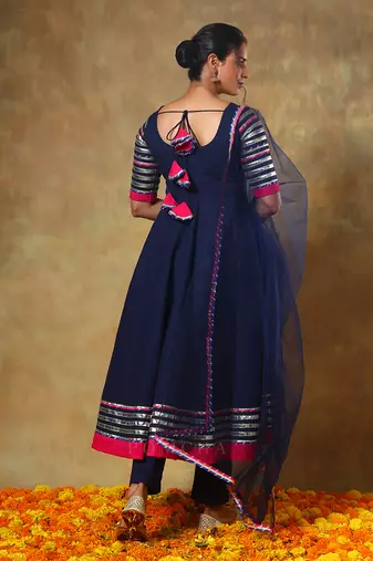 Guzarish navy blue cotton anarkali set