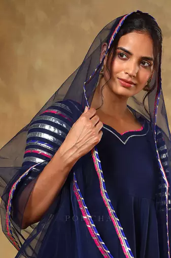 Guzarish navy blue cotton anarkali set