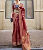 Maroon Organza Silk Zari Weaving Border And Rich Pallu Saree With Blouse For Women
