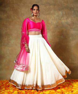 Pink and Off-White Festive Lehenga Choli Set  1