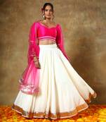 Pink and Off-White Festive Lehenga Choli Set 