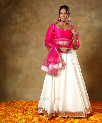 Pink and Off-White Festive Lehenga Choli Set  2