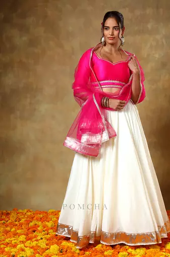 Pink and Off-White Festive Lehenga Choli Set 