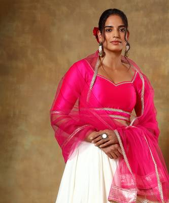 Pink and Off-White Festive Lehenga Choli Set  3