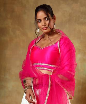 Pink and Off-White Festive Lehenga Choli Set  4