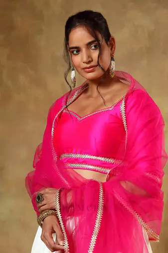 Pink and Off-White Festive Lehenga Choli Set 