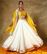 Yellow and White Cotton Silk Gota Patti Work Lehenga