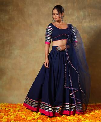 Guzarish Navy Blue Cotton Lehenga Set 1