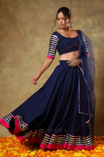 Guzarish Navy Blue Cotton Lehenga Set