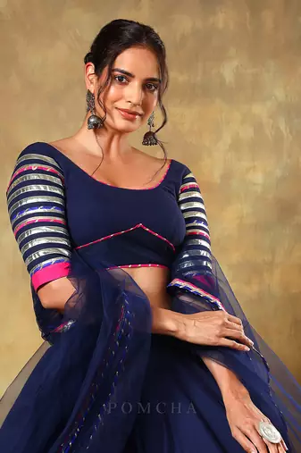 Guzarish Navy Blue Cotton Lehenga Set