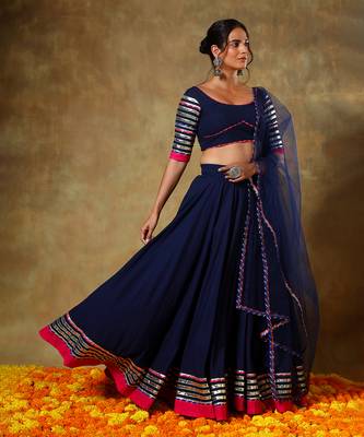 Guzarish Navy Blue Cotton Lehenga Set 4