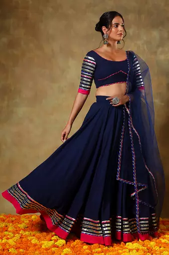 Guzarish Navy Blue Cotton Lehenga Set