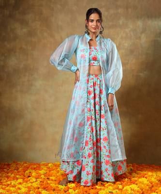 Guzarish Red Floral Lehenga Set With Shrug 1
