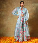 Guzarish Red Floral Lehenga Set With Shrug