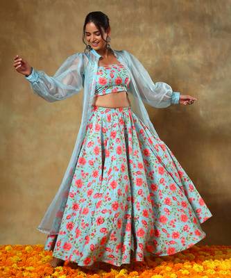 Guzarish Red Floral Lehenga Set With Shrug 3