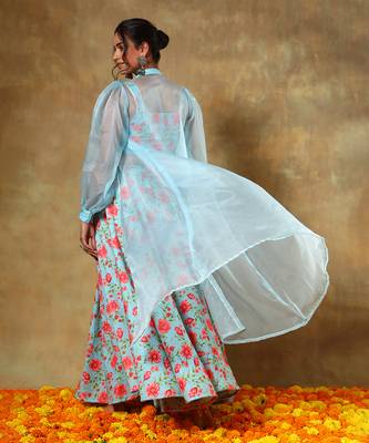 Guzarish Red Floral Lehenga Set With Shrug 4