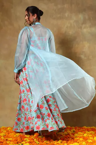 Guzarish Red Floral Lehenga Set With Shrug