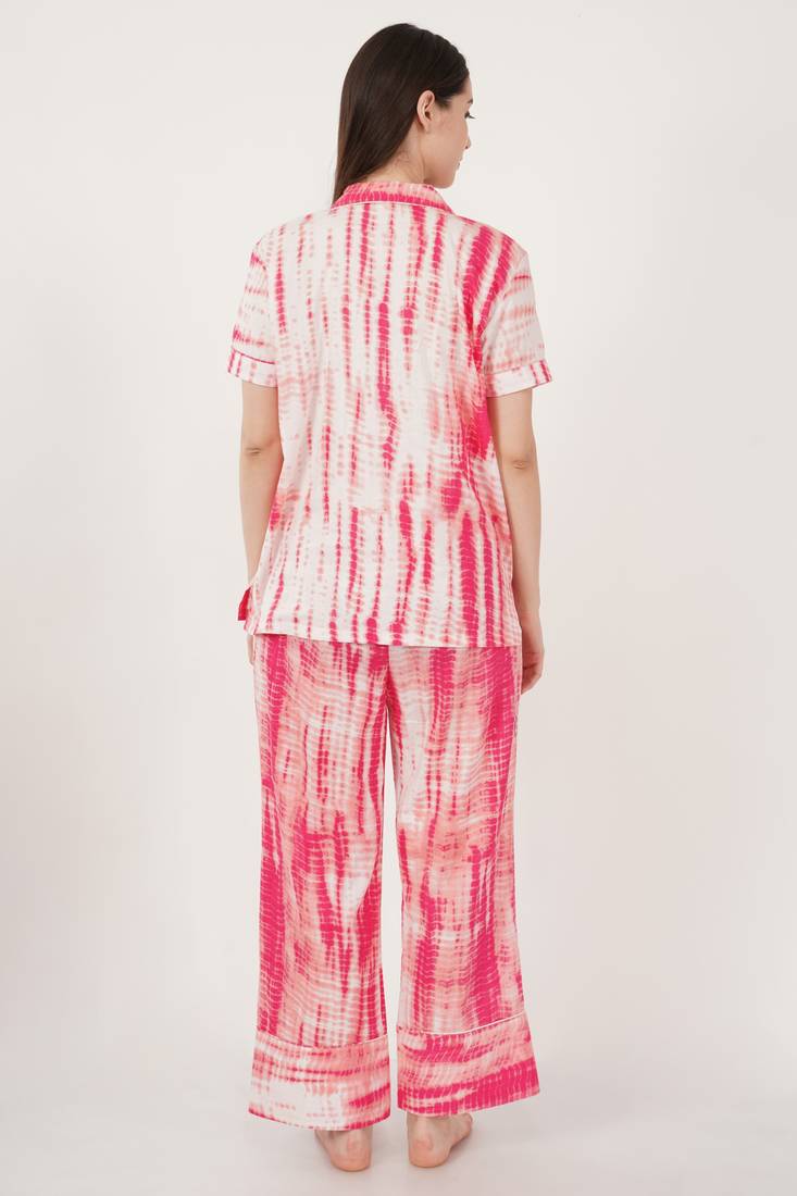 Urban Sundari Graphic Printed Shirt Collar Half Sleeves Pink Cotton Blend Nightsuit Set Pack of 1
