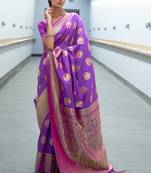 Purple Banarasi Silk Zari Weaving Border And Pallu Saree With Blouse For Women