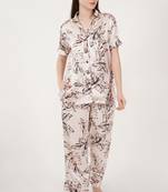 Urban Sundari Floral Printed Shirt Collar Half Sleeves Peach Satin Nightsuit Set Pack of 1