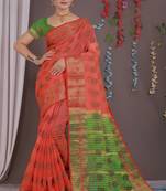 Sareeexotica Women'S Cotton Jacquard Saree Meenakari Zaributta Chit Pallu Gajari Color Saree