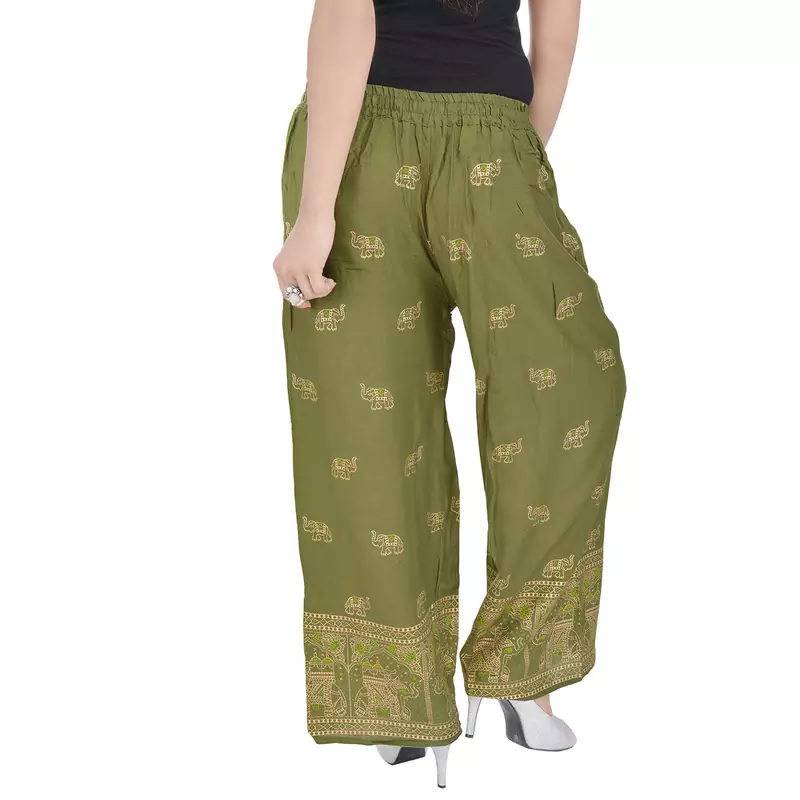 Mehendi Green Jaipuri Gold Print Cotton Palazzo