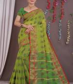 Sareeexotica Women'S Cotton Jacquard Saree Meenakari Zaributta Chit Pallu Popat Green Color Saree
