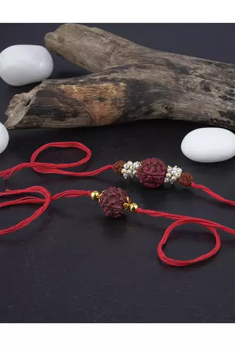 Handmade combo panch mukhi rudraksh protection rakhi set for brother bhaiya