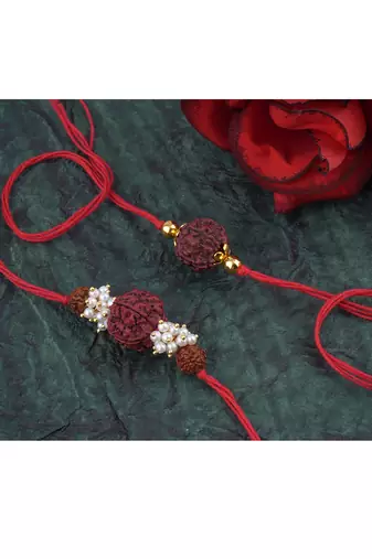 Handmade combo panch mukhi rudraksh protection rakhi set for brother bhaiya