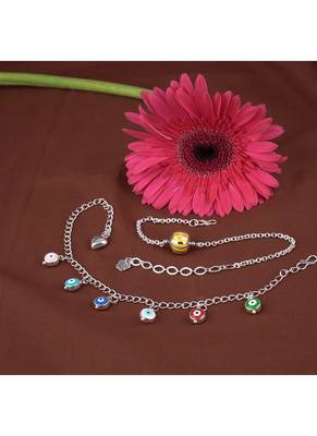 Handmade rakhi combo couple pair yellow silver bead bracelet and colorful evil eye for bhaiya bhabhi 2