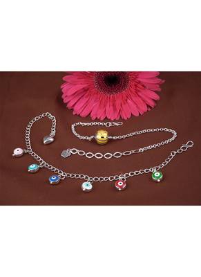 Handmade rakhi combo couple pair yellow silver bead bracelet and colorful evil eye for bhaiya bhabhi 3