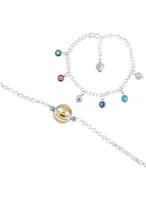 Handmade rakhi combo couple pair yellow silver bead bracelet and colorful evil eye for bhaiya bhabhi 4