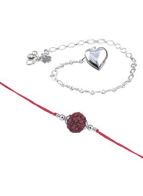 Handmade rakhi combo couple pair panch mukhi rudraksh and heart unisex silver plated for bhaiya bhabhi 5