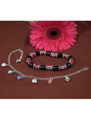 Handmade rakhi combo couple pair red evil and colorful evil eye silver plated bracelet for bhaiya bhabhi 2