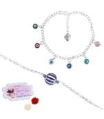 Handmade rakhi combo couple pair purple silver bead bracelet and colorful evil eye for bhaiya bhabhi