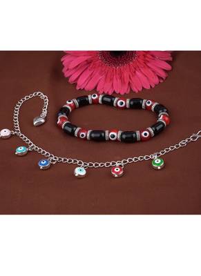 Handmade rakhi combo couple pair red evil and colorful evil eye silver plated bracelet for bhaiya bhabhi 3