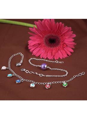 Handmade rakhi combo couple pair purple silver bead bracelet and colorful evil eye for bhaiya bhabhi 2