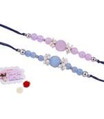 Handmade combo of 2 beaded rakhis with semi-precious lavender pink & blue onyx bead n pearls set