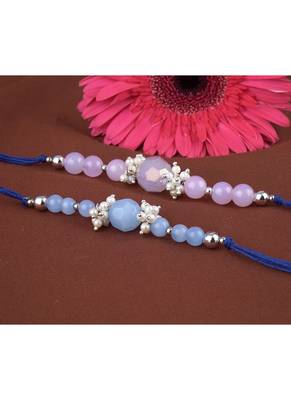 Handmade combo of 2 beaded rakhis with semi-precious lavender pink & blue onyx bead n pearls set 2