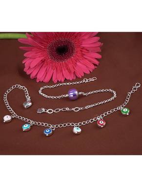 Handmade rakhi combo couple pair purple silver bead bracelet and colorful evil eye for bhaiya bhabhi 3