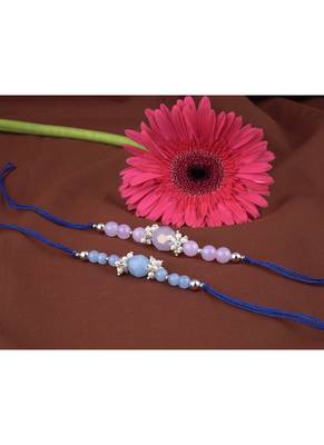Handmade combo of 2 beaded rakhis with semi-precious lavender pink & blue onyx bead n pearls set 3