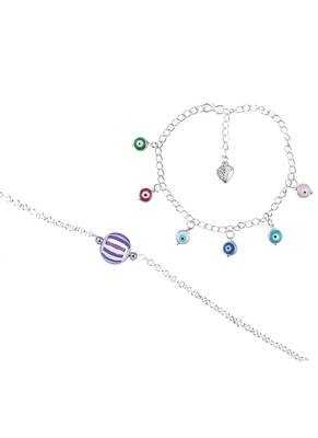 Handmade rakhi combo couple pair purple silver bead bracelet and colorful evil eye for bhaiya bhabhi 4