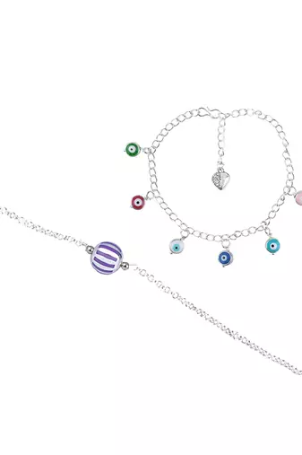 Handmade rakhi combo couple pair purple silver bead bracelet and colorful evil eye for bhaiya bhabhi