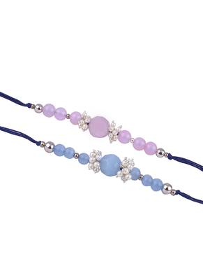 Handmade combo of 2 beaded rakhis with semi-precious lavender pink & blue onyx bead n pearls set 4